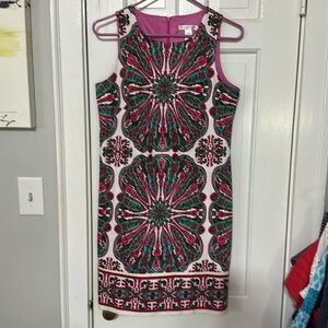 LONDON TIMES Women's Geometric Kaleidoscope Floral Cotton Shift Dress Size 6